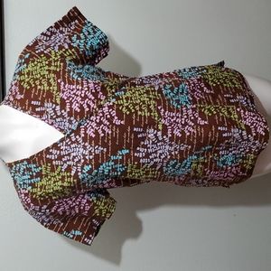 SB SCRUBS Womens Brown Love/Care/Hope Floral Faux V-Neck Wrap Scrub Top-Sz S